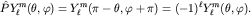 $hat P Y^m_ell(theta,varphi)=Y^m_ell(pi-theta,varphi+pi) = (-1)^ell Y^m_ell(theta,varphi).$