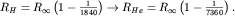 $R_H=R_inftyleft(1-frac{1}{1840}right)to R_{He}=R_inftyleft(1-frac{1}{7360}right).$