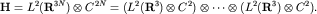 ${bf H}=L^2({bf R}^{3N})otimes C^{2N}=(L^2({bf R}^3)otimes C^2)otimescdotsotimes (L^2({bf R}^3)otimes C^2).$