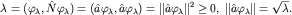 $lambda=(varphi_lambda,hat Nvarphi_lambda)=(hat avarphi_lambda, hat avarphi_lambda)=|hat avarphi_lambda|^2ge 0,; |hat avarphi_lambda|=sqrt{lambda}.$