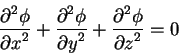 begin{displaymath}
{displaystylepartial^2 phioverdisplaystylepartial x^2}...
...isplaystylepartial^2 phioverdisplaystylepartial z^2} = 0
end{displaymath}